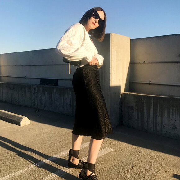 REALISATION PAR Naomi silk skirt in black Romance pattern - Picture 8 of 9